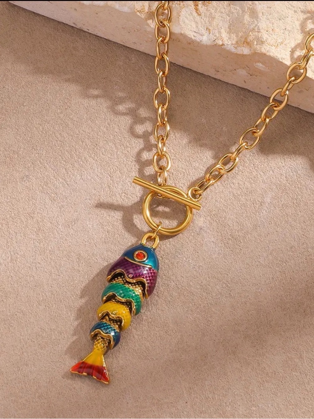 Multicolor Fish Pendant Toggle Necklace - Picture 1 of 3